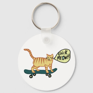 Funny Check MEOWT Skateboarding Cat Sleutelhanger
