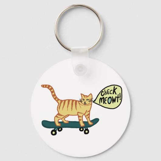 Funny Check MEOWT Skateboarding Cat Sleutelhanger (Voorkant)