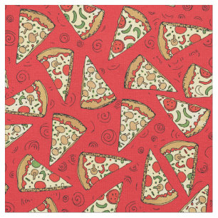 Funny Cheese Pizza Slice Red Pattern Stof