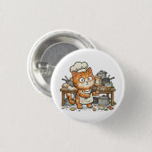 Funny Chef Cat Messy Kitchen Button (Voorkant /achterkant)