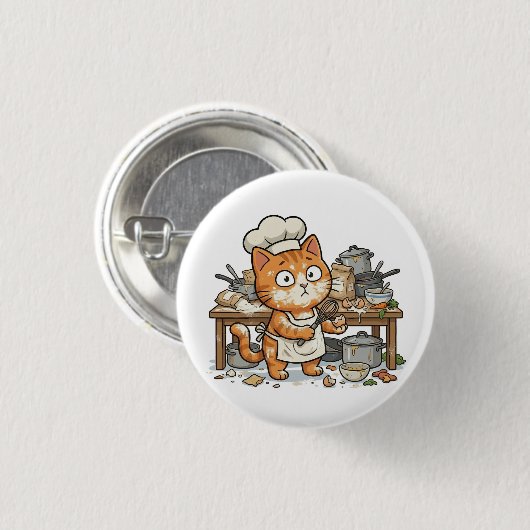 Funny Chef Cat Messy Kitchen Button (Voorkant /achterkant)