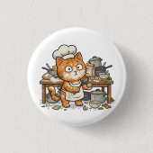Funny Chef Cat Messy Kitchen Button (Voorkant)