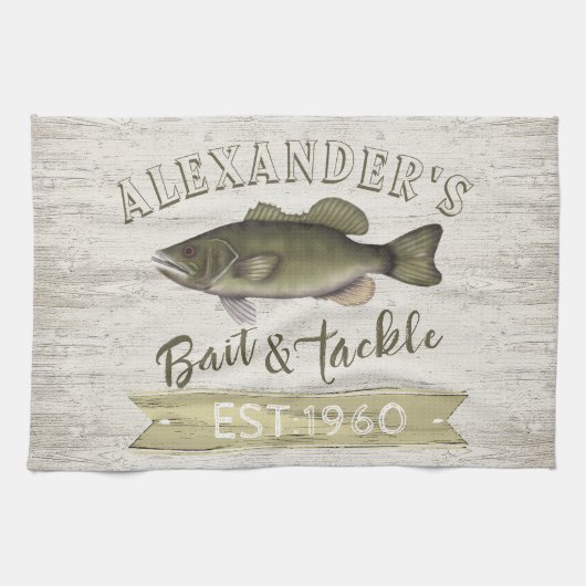 Funny Chef Simple Fisherman Bait and Tackle Sign Theedoek (Horizontaal)
