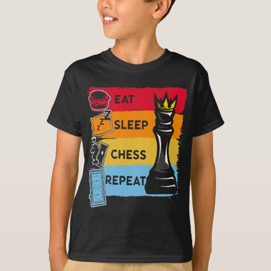 Funny Chess King Eat Sleep Chess Herhaal T-shirt (Voorkant)