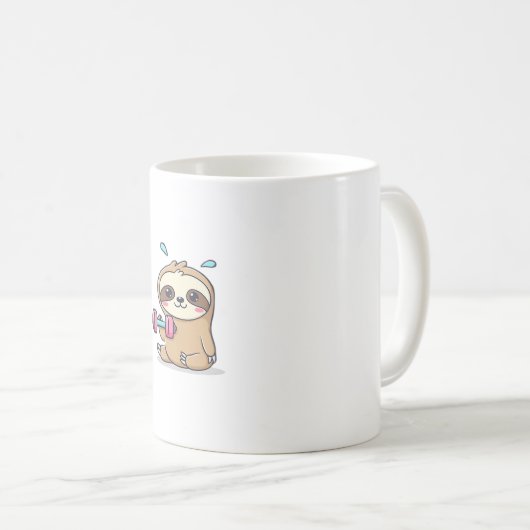 Funny Chibi Sloth Workout Cute Kawaii Gym Cartoon Koffiemok (Voorkant rechts)