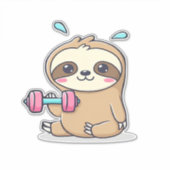 Funny Chibi Sloth Workout Cute Kawaii Gym Cartoon Sticker (Voorkant)