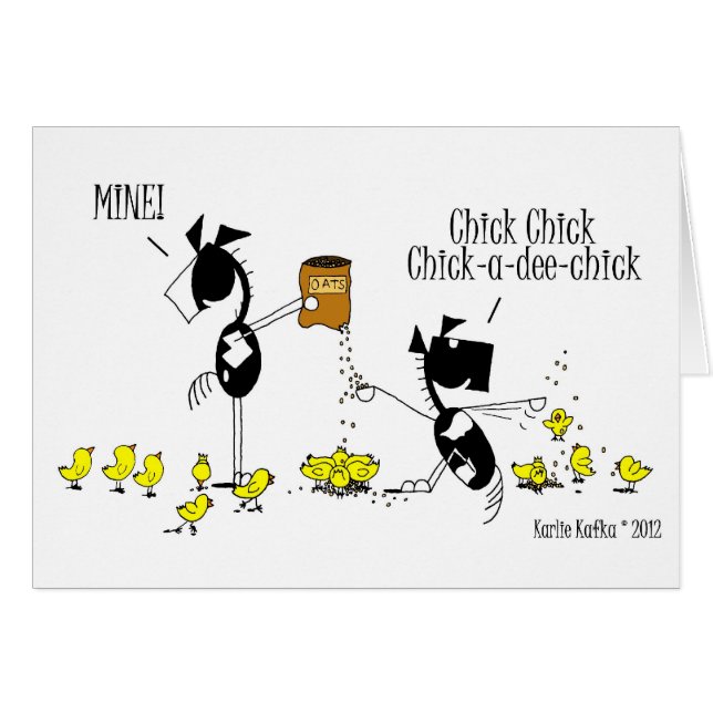 Funny Chick & Horse Cartoon Card (Voorkant Horizontaal)
