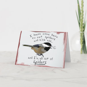 Funny Chickadee Kick Birthday Bird Eats Spider Kaart