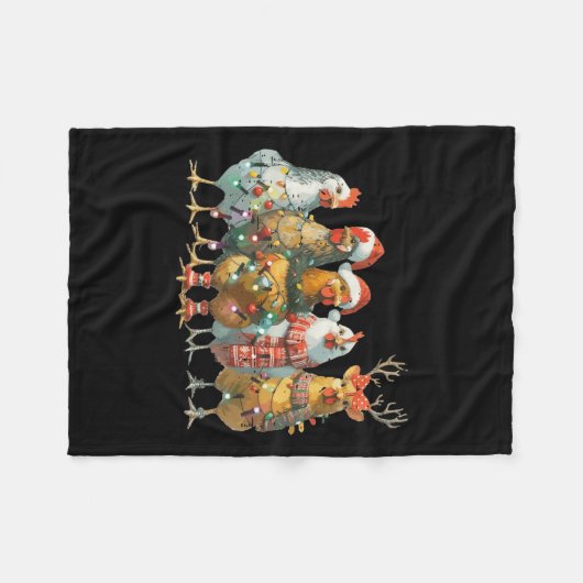 Funny Chicken Christmas Lights Boerderij Animal Sc Fleece Deken (Voorkant (Horizontaal))