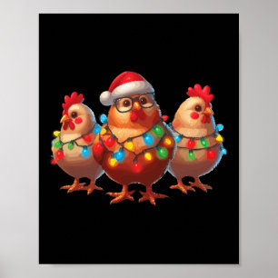 Funny Chicken Christmas Lights Boerderij Animal Sc Poster