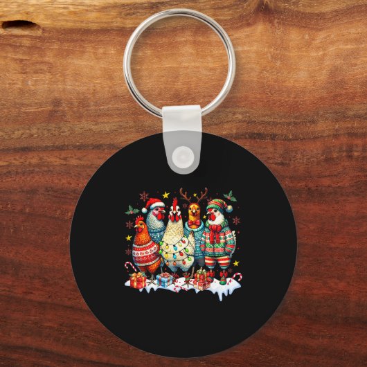 Funny Chicken Christmas Lights Farm Animal Cute Xm Sleutelhanger (Voorkant)