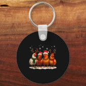 Funny Chicken Christmas Lights Farm Animal Cute Xm Sleutelhanger (Voorkant)