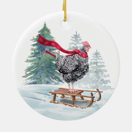 Funny Chicken Christmas Tree Ornament Sledding Kip (Achterkant)