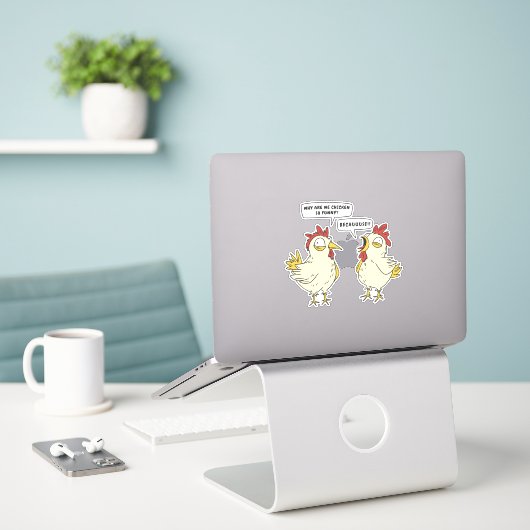 FUNNY CHICKEN CONVERSATION STICKER (Laptop op bureau)