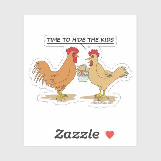 Funny Chicken Easter Egg Hunt Cartoon Contour Cut Sticker (Vel)
