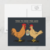 Funny Chicken Easter Hunt Cartoon Blue Briefkaart (Voorkant / Achterkant)