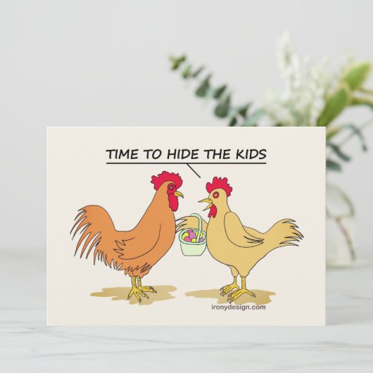 Funny Chicken Easter Hunt Cartoon Comic (Staand voorkant)