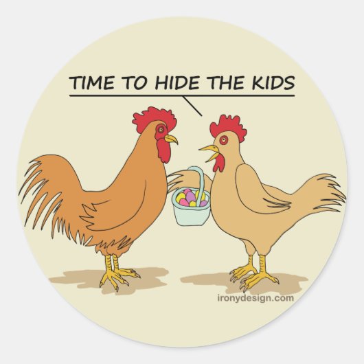 Funny Chicken Easter Hunt Cartoon Ronde Sticker (Voorkant)