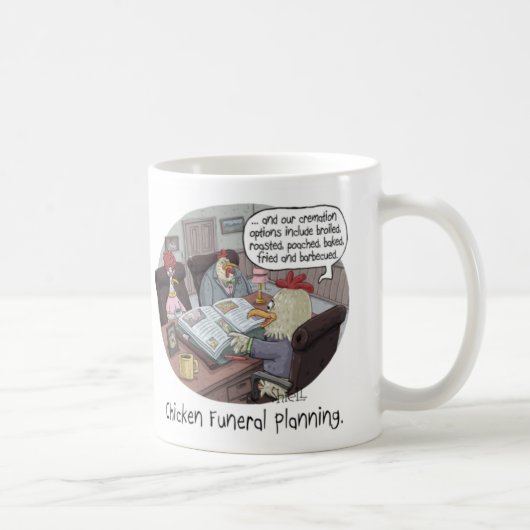 Funny Chicken Funeral Planning met schattige kippe Koffiemok (Rechts)