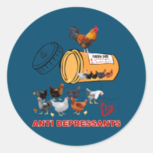 Funny Chicken Happy Pills Anti-Depressant Chicken Ronde Sticker
