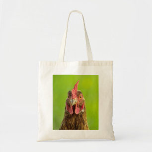 Funny Chicken Portrait on Green Canvas tas