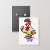 Funny Chicken Rise and Fly” T-Shirt Button (Voorkant / Achterkant)