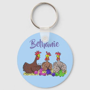 Funny chicken trio breitting cartoon sleutelhanger