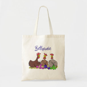 Funny chicken trio breitting cartoon tote bag