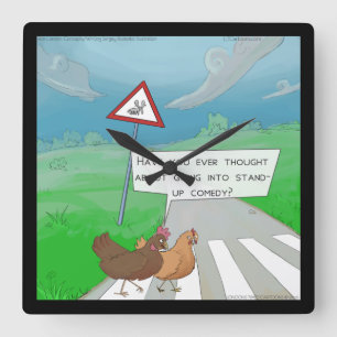 Funny Chickens Cross Road Square Wall Clock Vierkante Klok