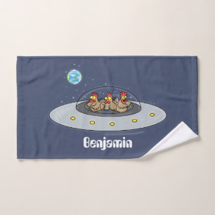 Funny chickens in space cartoon illustratie bad handdoek