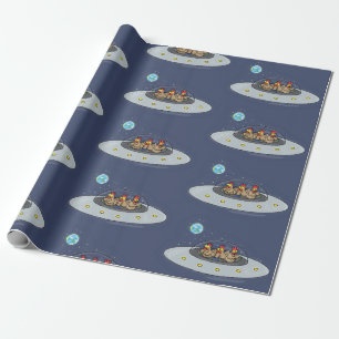 Funny chickens in space cartoon illustratie cadeaupapier