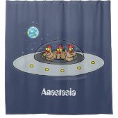 Funny chickens in space cartoon illustratie douchegordijn (Voorkant)