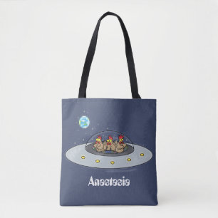 Funny chickens in space cartoon illustratie draagtas