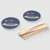 Funny chickens in space cartoon illustratie handwaaier (Niet-gemonteerd)