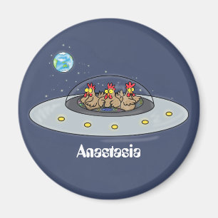 Funny chickens in space cartoon illustratie magneet