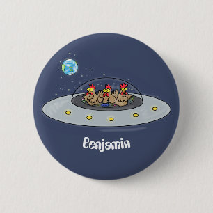 Funny chickens in space cartoon illustratie ronde button 5,7 cm