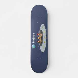 Funny chickens in space cartoon illustratie skateboard