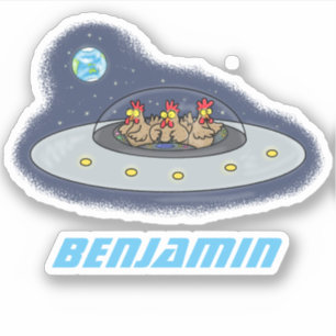 Funny chickens in space cartoon illustratie sticker