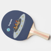 Funny chickens in space cartoon illustratie tafeltennisbatje (Zijkant)