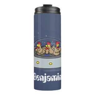 Funny chickens in space cartoon illustratie thermosbeker