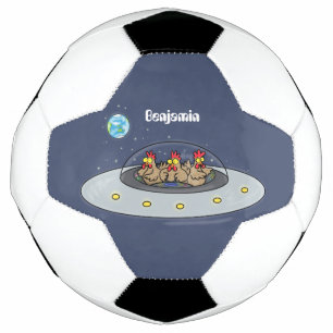 Funny chickens in space cartoon illustratie voetbal