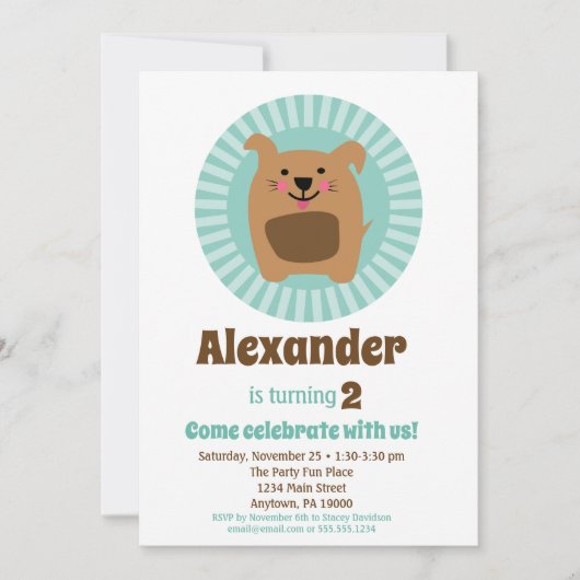 Funny Chien Chien Chiot Anniversaire Invitation Ga (Devant)