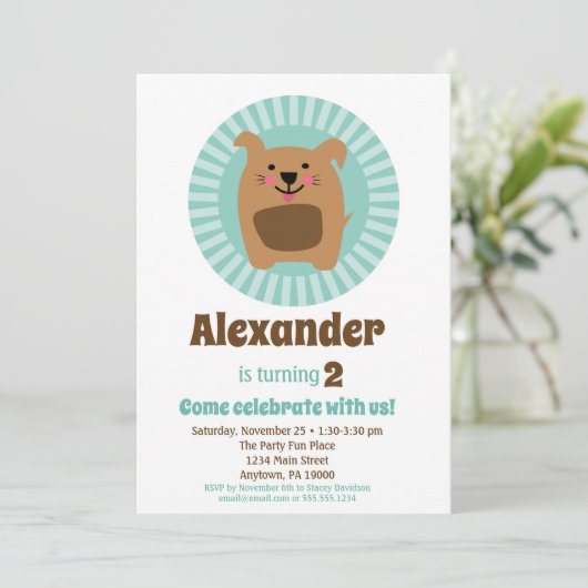 Funny Chien Chien Chiot Anniversaire Invitation Ga (Debout devant)