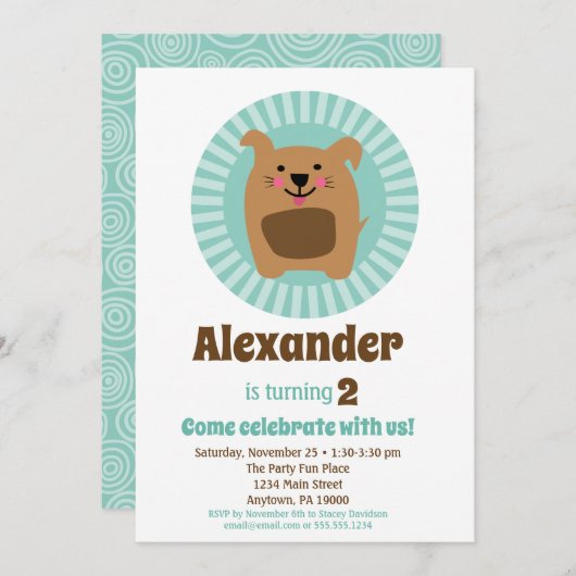 Funny Chien Chien Chiot Anniversaire Invitation Ga (Devant / Derrière)