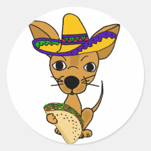 Funny Chihuahua die Taco-Cartoon eet Ronde Sticker