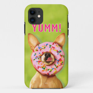 Funny Chihuahua Dog met Sprinkle Donut op Nose iPhone 11 Hoesje