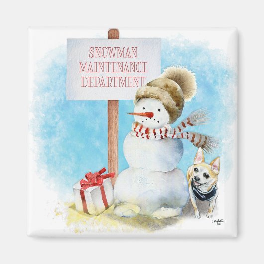 Funny Chihuahua Snowman Magnet Magneet (Voorkant)