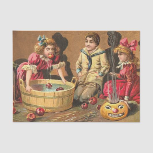  Funny Children Bobbing for Apples op party Tissuepapier (Voorkant)