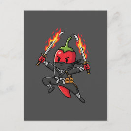 Funny Chili Pepper Fire Ninja Samurai Illustration Briefkaart