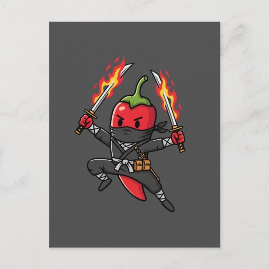 Funny Chili Pepper Fire Ninja Samurai Illustration Briefkaart (Voorkant)